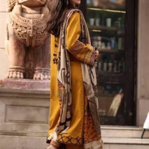 Charizma Poshima Embroidered Peach Leather Unstitched 3Pc Suit