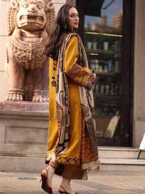 Charizma Poshima Embroidered Peach Leather Unstitched 3Pc Suit